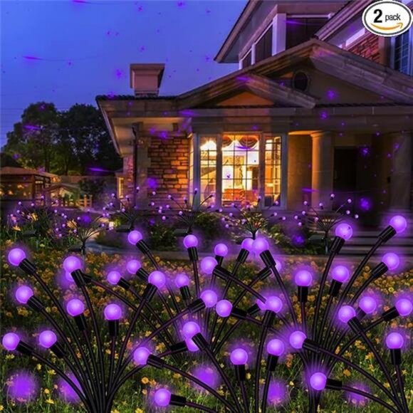 Solar Garden Lights Outdoor, 2 Pack 20 LED Solar Purple Firefly Lights - Picture 7 of 7